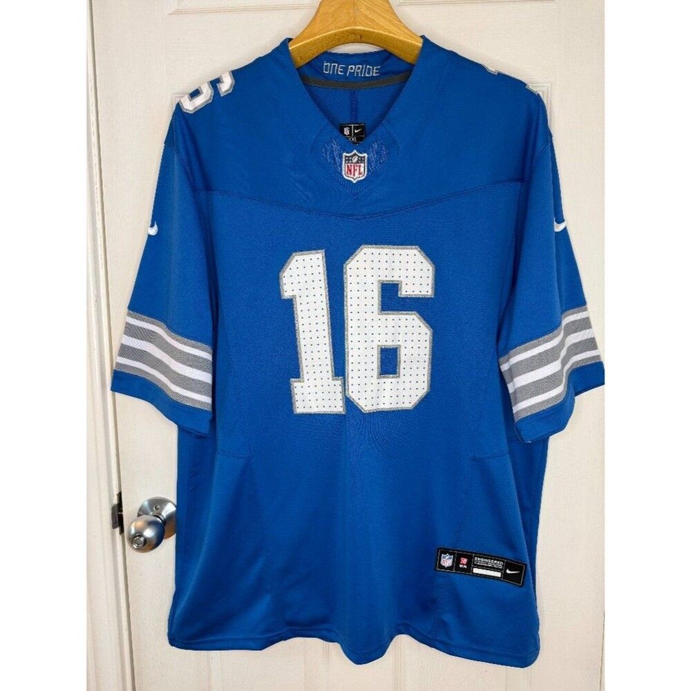 Jared Goff Detroit Lions #16 Nike Vapor FUSE Jersey Blue Gray White Size XXL